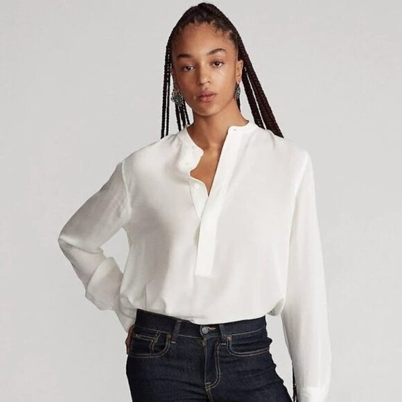 Polo Ralph Lauren Women's Silk Poet Shirt Cream Size 8 NWT - Picture 1 of 7